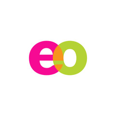 Initial letter eo, overlapping transparent lowercase logo, modern magenta orange green colors