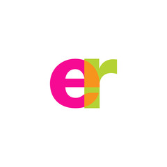 Initial letter er, overlapping transparent lowercase logo, modern magenta orange green colors