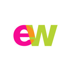 Initial letter ew, overlapping transparent lowercase logo, modern magenta orange green colors