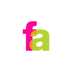 Initial letter fa, overlapping transparent lowercase logo, modern magenta orange green colors