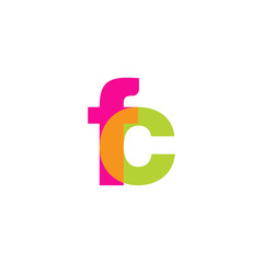 Initial letter fc, overlapping transparent lowercase logo, modern magenta orange green colors