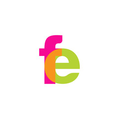 Initial letter fe, overlapping transparent lowercase logo, modern magenta orange green colors