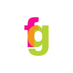 Initial letter fg, overlapping transparent lowercase logo, modern magenta orange green colors