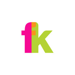 Initial letter fk, overlapping transparent lowercase logo, modern magenta orange green colors