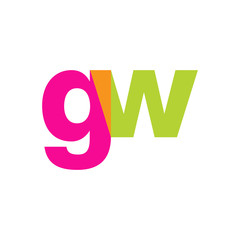 Initial letter gw, overlapping transparent lowercase logo, modern magenta orange green colors