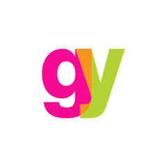 Initial letter gy, overlapping transparent lowercase logo, modern magenta orange green colors