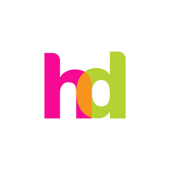 Initial letter hd, overlapping transparent lowercase logo, modern magenta orange green colors