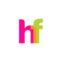 Initial letter hf, overlapping transparent lowercase logo, modern magenta orange green colors