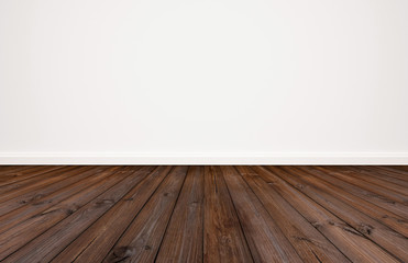 Dark wood floor with white wall bakground