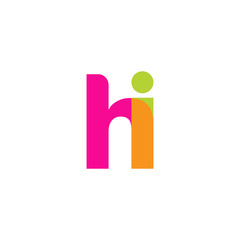 Initial letter hi, overlapping transparent lowercase logo, modern magenta orange green colors