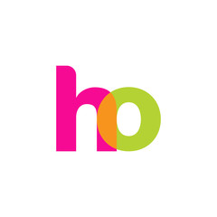 Initial letter ho, overlapping transparent lowercase logo, modern magenta orange green colors