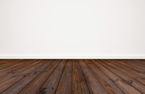 Dark Wood Floor With White Wall Bakground