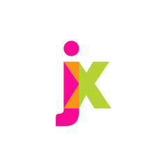 Initial letter jx, overlapping transparent lowercase logo, modern magenta orange green colors
