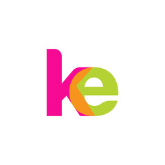 Initial letter ke, overlapping transparent lowercase logo, modern magenta orange green colors