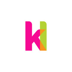 Initial letter kl, overlapping transparent lowercase logo, modern magenta orange green colors
