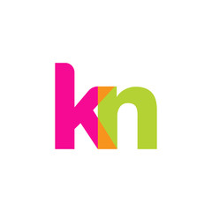 Initial letter kn, overlapping transparent lowercase logo, modern magenta orange green colors