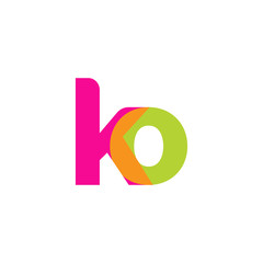 Initial letter ko, overlapping transparent lowercase logo, modern magenta orange green colors