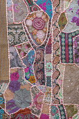 Detail of a colorful patchwork carpet