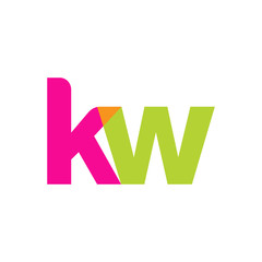 Initial letter kw, overlapping transparent lowercase logo, modern magenta orange green colors