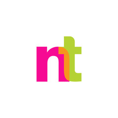 Initial letter nt, overlapping transparent lowercase logo, modern magenta orange green colors