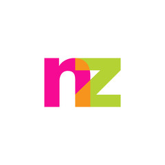 Initial letter nz, overlapping transparent lowercase logo, modern magenta orange green colors