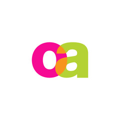 Initial letter oa, overlapping transparent lowercase logo, modern magenta orange green colors
