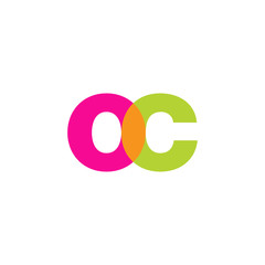 Initial letter oc, overlapping transparent lowercase logo, modern magenta orange green colors