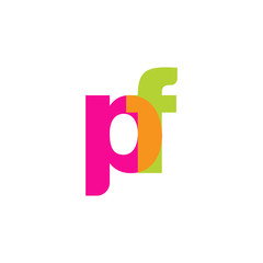 Initial letter pf, overlapping transparent lowercase logo, modern magenta orange green colors