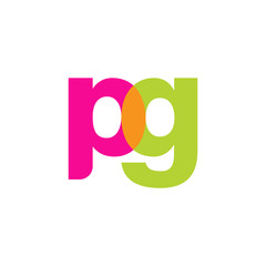 Initial letter pg, overlapping transparent lowercase logo, modern magenta orange green colors