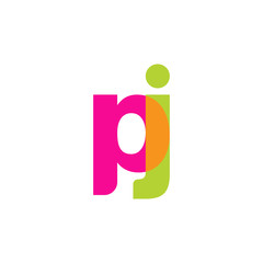 Initial letter pj, overlapping transparent lowercase logo, modern magenta orange green colors