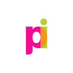 Initial letter pi, overlapping transparent lowercase logo, modern magenta orange green colors