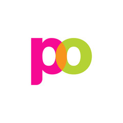 Initial letter po, overlapping transparent lowercase logo, modern magenta orange green colors