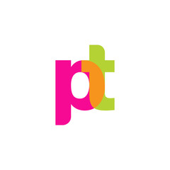 Initial letter pt, overlapping transparent lowercase logo, modern magenta orange green colors