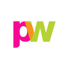 Initial letter pw, overlapping transparent lowercase logo, modern magenta orange green colors