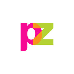 Initial letter pz, overlapping transparent lowercase logo, modern magenta orange green colors