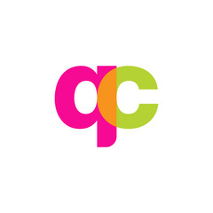 Initial letter qc, overlapping transparent lowercase logo, modern magenta orange green colors
