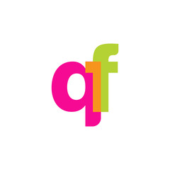Initial letter qf, overlapping transparent lowercase logo, modern magenta orange green colors
