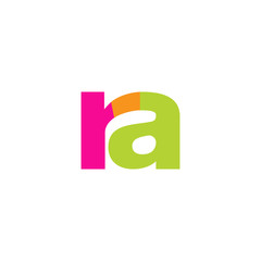 Initial letter ra, overlapping transparent lowercase logo, modern magenta orange green colors