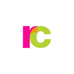 Initial letter rc, overlapping transparent lowercase logo, modern magenta orange green colors