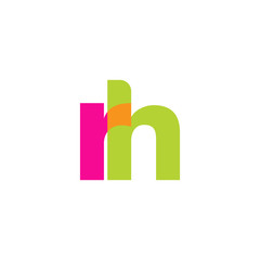 Initial letter rh, overlapping transparent lowercase logo, modern magenta orange green colors