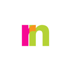 Initial letter rn, overlapping transparent lowercase logo, modern magenta orange green colors