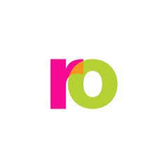 Initial letter ro, overlapping transparent lowercase logo, modern magenta orange green colors
