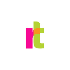 Initial letter rt, overlapping transparent lowercase logo, modern magenta orange green colors
