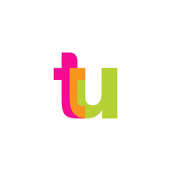 Initial letter tu, overlapping transparent lowercase logo, modern magenta orange green colors