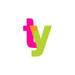 Initial letter ty, overlapping transparent lowercase logo, modern magenta orange green colors