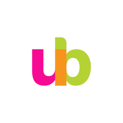 Initial letter ub, overlapping transparent lowercase logo, modern magenta orange green colors
