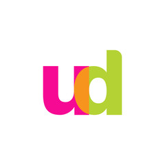 Initial letter ud, overlapping transparent lowercase logo, modern magenta orange green colors