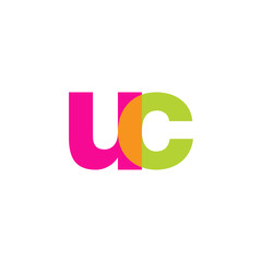 Initial letter uc, overlapping transparent lowercase logo, modern magenta orange green colors