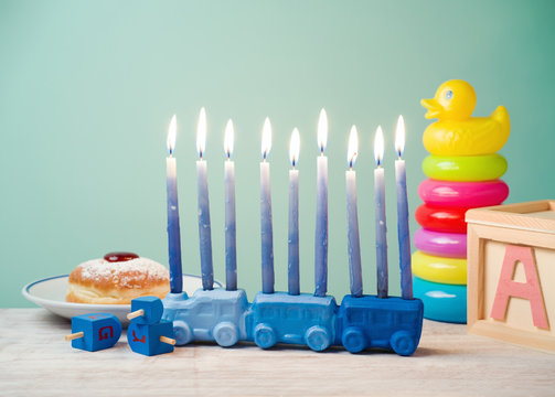 Jewish holiday Hanukkah for kids with toys concept