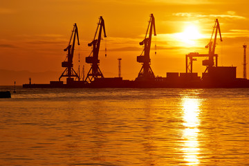 Summer sunset in the port